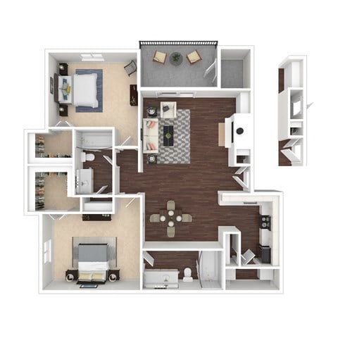Floor plan for 2 beds, 2 baths, 1065 sqft